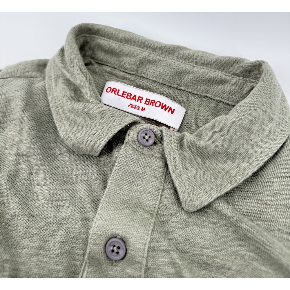 Orlebar Brown Mens Size Medium Sebastian Polo Agave Green Shirt 100% Linen